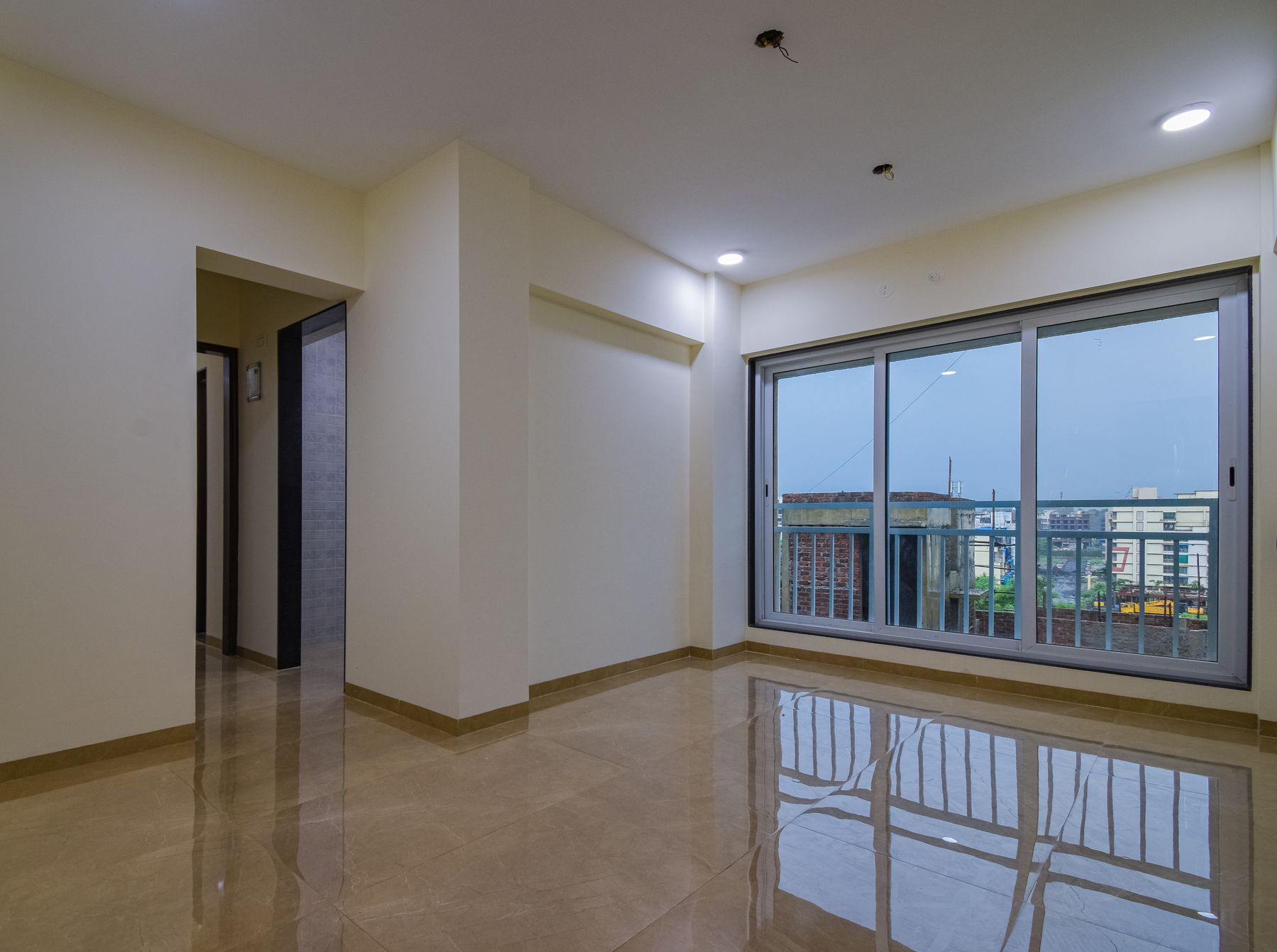Sliding window, city view